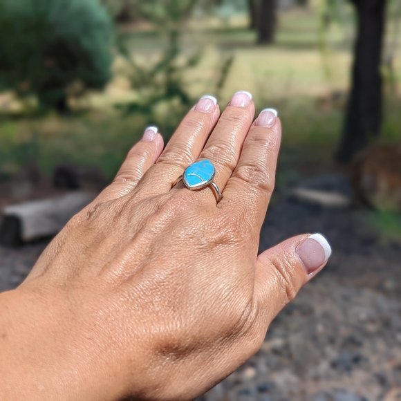 Zuni Fish Scales Ring Inlay Turquoise Sterling Silver, Hand Made‎ Jewelry*** - Picture 6 of 8